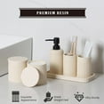 thumbnail image 5 of Bathroom Accessory Set - 6 Pieces Bathroom Accessories Set Complete with Soap Dispenser, Toothbrush Holders, Tumbler, Vanity Tray and 2 Qtip Holder for Home Organizer and Decor, Beige, 5 of 18