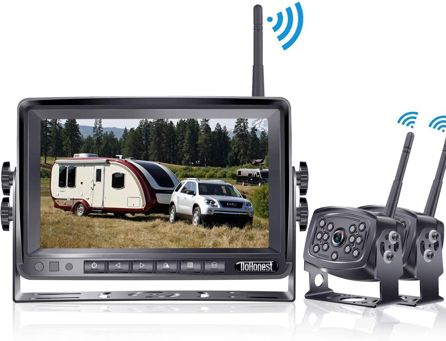 RV Dual Digital Wireless Backup Camera Kit with 7 Inch LCD Monitor Trailer Rear View Front View