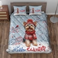 thumbnail image 2 of Hello Winter Yorkshire Terrier Smiling in Red Scarf Hat Welcome Christmas Quilt Bedding Set Yorkie Dog Lover Gifts 1 Blanket Bed Cover 2 Pillowcases - 00017, 2 of 5