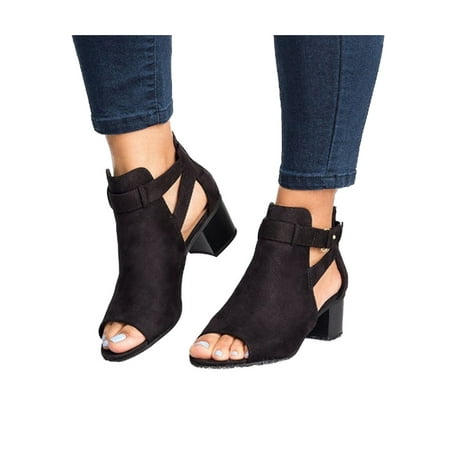 

YCCOTO Womens Ladies Low Mid Block Heels Sandals Peep Toe Ankle Boots Summer Soft Shoes