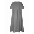 thumbnail image 5 of Womens Loose Fit Casual Linen Blend Solid Color Round Neck Short Sleeve Midi Dress Beach Gray M, 5 of 9