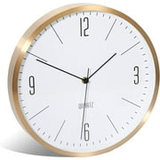 QKURT 12 Inch Wall Clock Battery Operated, Modern Silent Wall Clock Decorative for Home Office, Aluminium, Gold