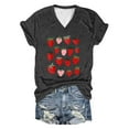 thumbnail image 3 of T-Shirts Tendance pour Femmes, Imprimé Fraise à la Mode, Col en V, Hauts Décontractés Légers, Tenue d'Été Stylée, T-Shirt à Manches Courtes, 3 of 3