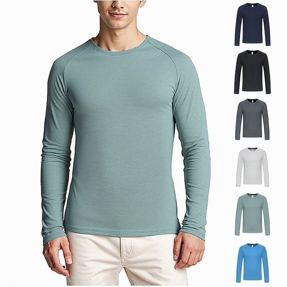 WAVSUF Raglan Tee for Men's Skinny Fit Round Neck Long Sleeve Fall Sports Comfort Top XL