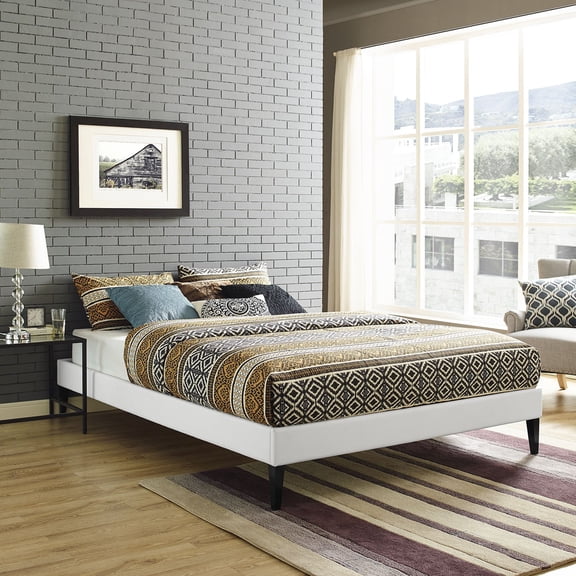 Maklaine Faux Leather Upholstered Full Platform Bed in White