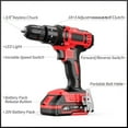 thumbnail image 4 of 20V Cordless Drill, Electric Power Drill Set with Battery Charger, 3/8” Keyless Chuck, 2 Variable Speed, 18+3 Torque, 72pcs Driver Bits and Belt Hook, Red, 4 of 6