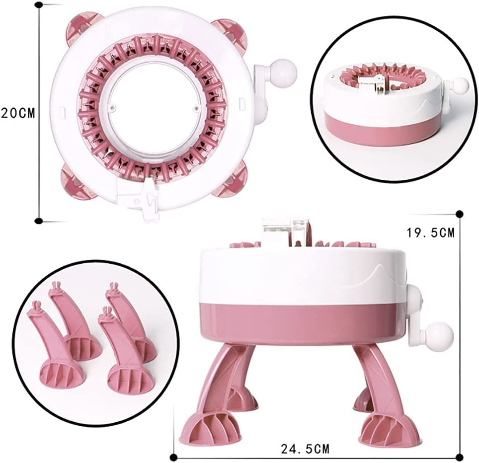 Pink 22-Needle Hand Crank Knitting Machine, DIY Craft Toy for Making Hats Scarves and Socks