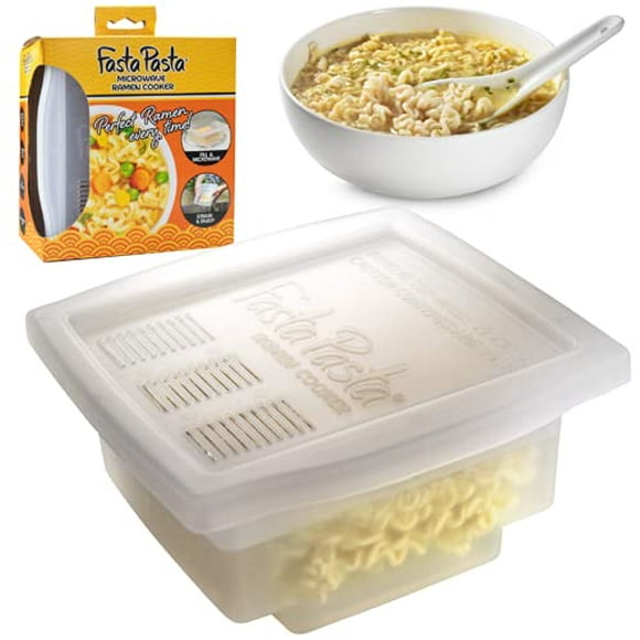 Fasta Pasta Microwave Ramen Noodle cooker - No Mess, Sticking or Waiting For Boil - Patented Design Makes Perfect Noodles Every Time