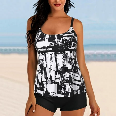 

Finelylove Modest Swimsuits For Women Lightly Lined Sport Bra Style High Waist Black XXXXL