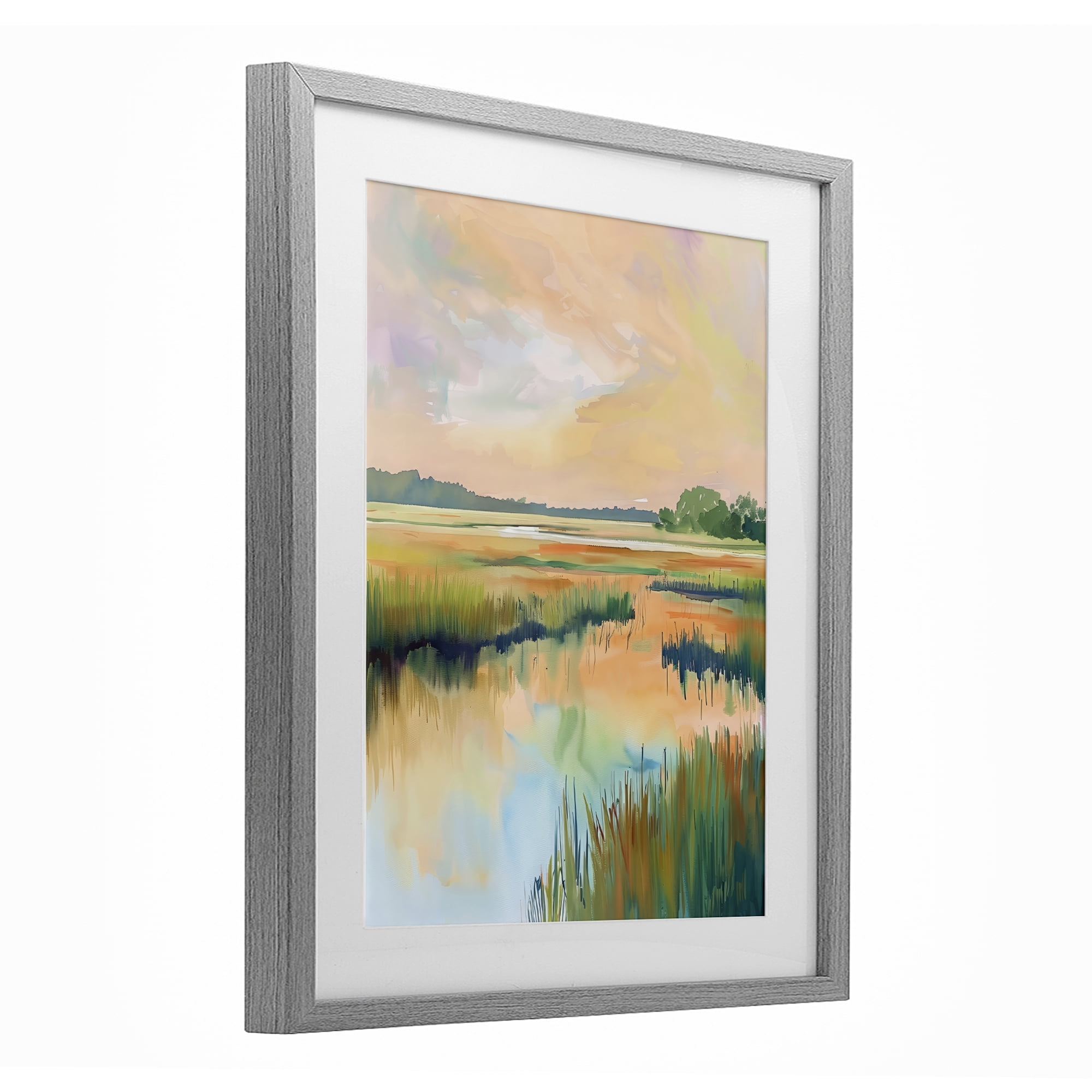 Stupell Industries Marsh Sunset over Tranquil Stream Gray Framed Print Under Glass, design by LSR Design Studio