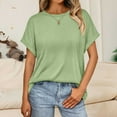 thumbnail image 2 of WEIYLL T-Shirt Women Basic Loose Fit Crewneck Summer Solid Color Light Green Tees Sizes XL, 2 of 6