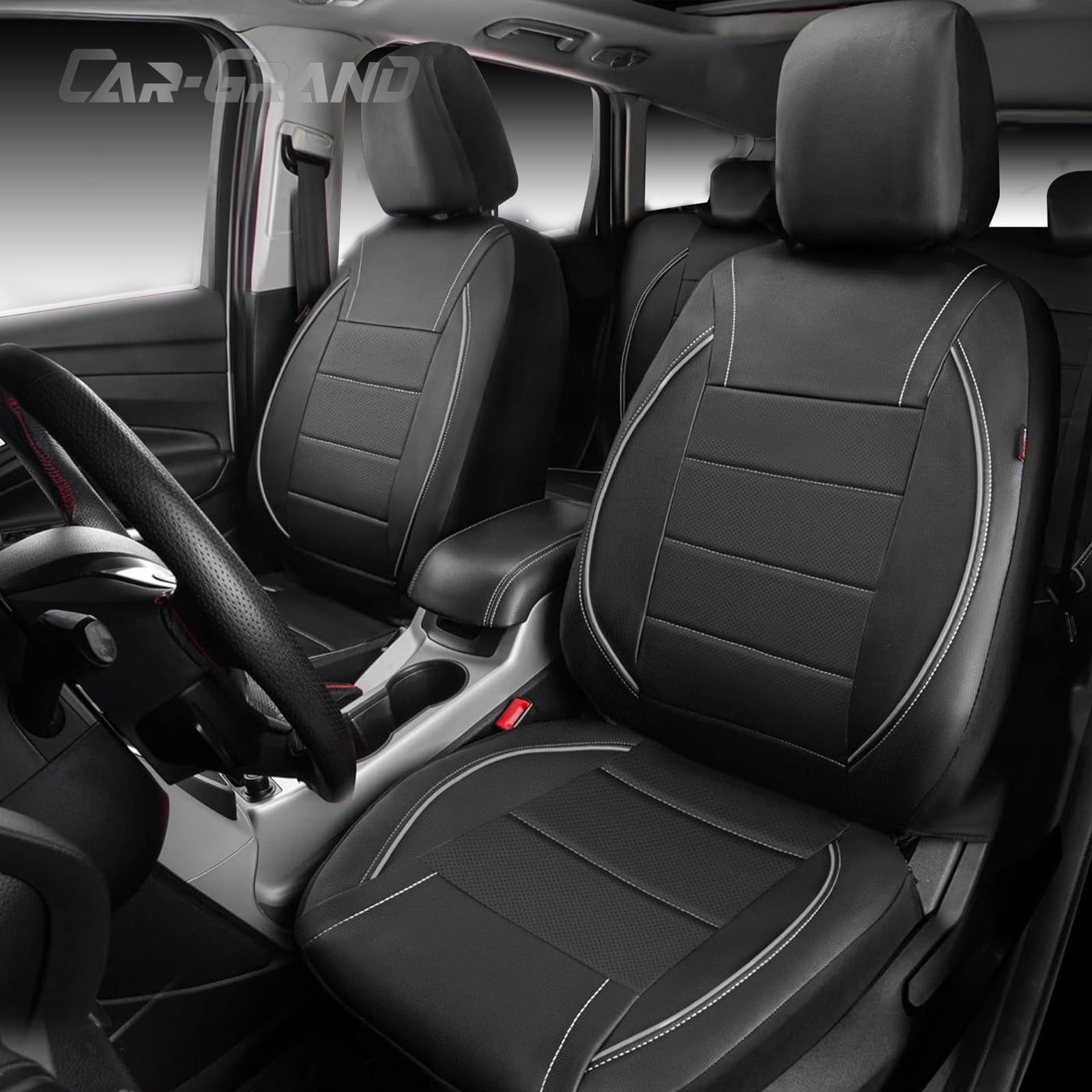 CAR GRAND Faux Leather car seat covers full set breathable universal fit airbag compatible car, SUV, truck and van Gray