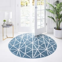Rugs.com Lattice Trellis Collection Rug – 5 Ft Round Blue Low-Pile Rug Perfect For Kitchens, Dining Rooms
