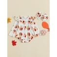 thumbnail image 4 of Michellecmm Baby Girl Holiday Outfit, Pumpkin Print Ruffle Long Sleeve Romper Tie Headband 2 Piece Set for Fall, 4 of 9