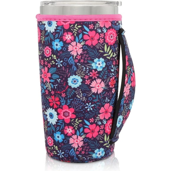 SHILIU-Neoprene Insulated Sleeves Cup Holder with Handle for 20oz Tumbler Cups, Reusable Iced Coffee Sleeve Compatible with Starbucks Trenta, Dunkin Large, more(Flower meadow)