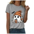 thumbnail image 4 of enyan Cute Halloween Shirts for Women Pumpkin Graphic Cute Ghost Tops Tee for Women Short Sleeve Casual T-Shirt Ladies October Top Comfortable Printed Shirt Fall Light Gray,M, 4 of 6