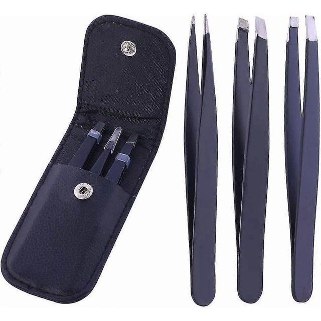 3-piece Professional Stainless Steel Precision Eyebrow Tweezers Set^ccgv
