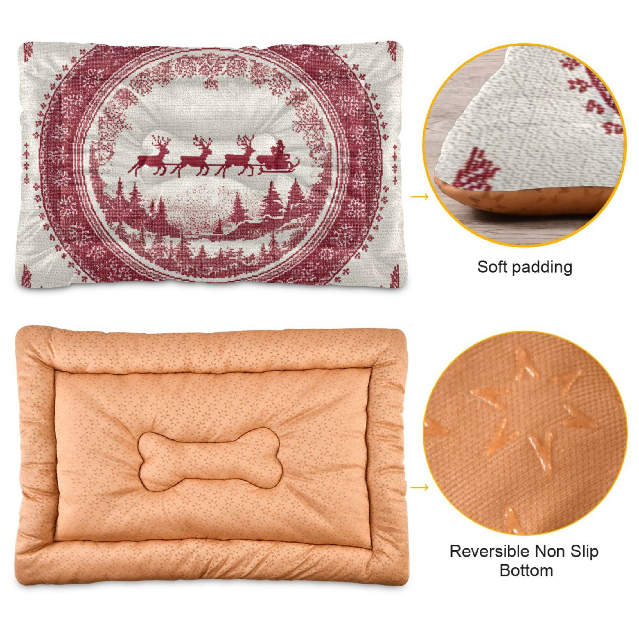 Cozy Mat Pet Bed Indoor Outdoor Warm Soft For Cat Dog Puppy(S/M) Reindeer and Santa's Sleigh