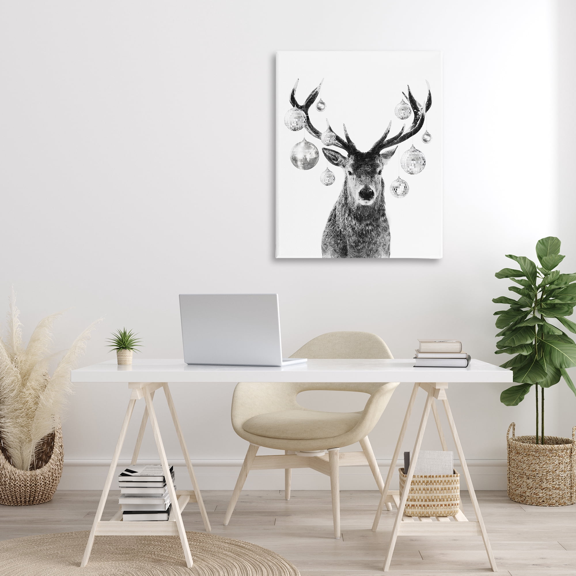 Stupell Industries Deer with Disco Balls Animals & Insects Painting Gallery Wrapped Canvas Art Print Wall Art, 30 x 40