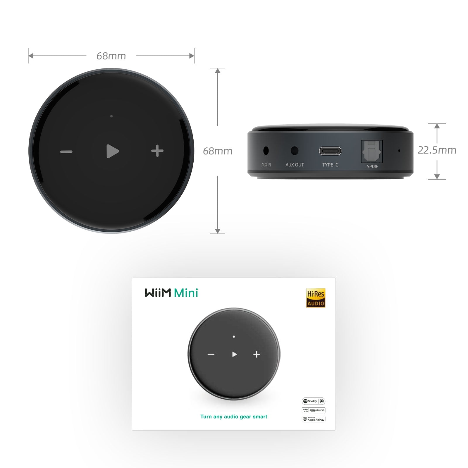  WiiM Mini AirPlay2 Wireless Audio Streamer, Multiroom Stereo,  Preamplifier, Works with Alexa and Siri Voice Assistants, Stream Hi-Res  Audio from Spotify,  Music and More : Electronics