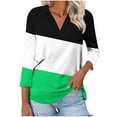 thumbnail image 2 of aidice Womens 3/4 Sleeve Shirts V Neck Loose Lapel Tops Spring Summer Casual Soft Comfy T Shirts Colorblocks, 2 of 5