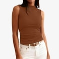 thumbnail image 2 of Stichou Women's Sleeveless Tops Ribbed Mock Neck Tank Top Slim Fitted Ruched Basic Layering Shirts 2026 Summer Spring Going Out Y2k Clothes Coffee M, 2 of 5