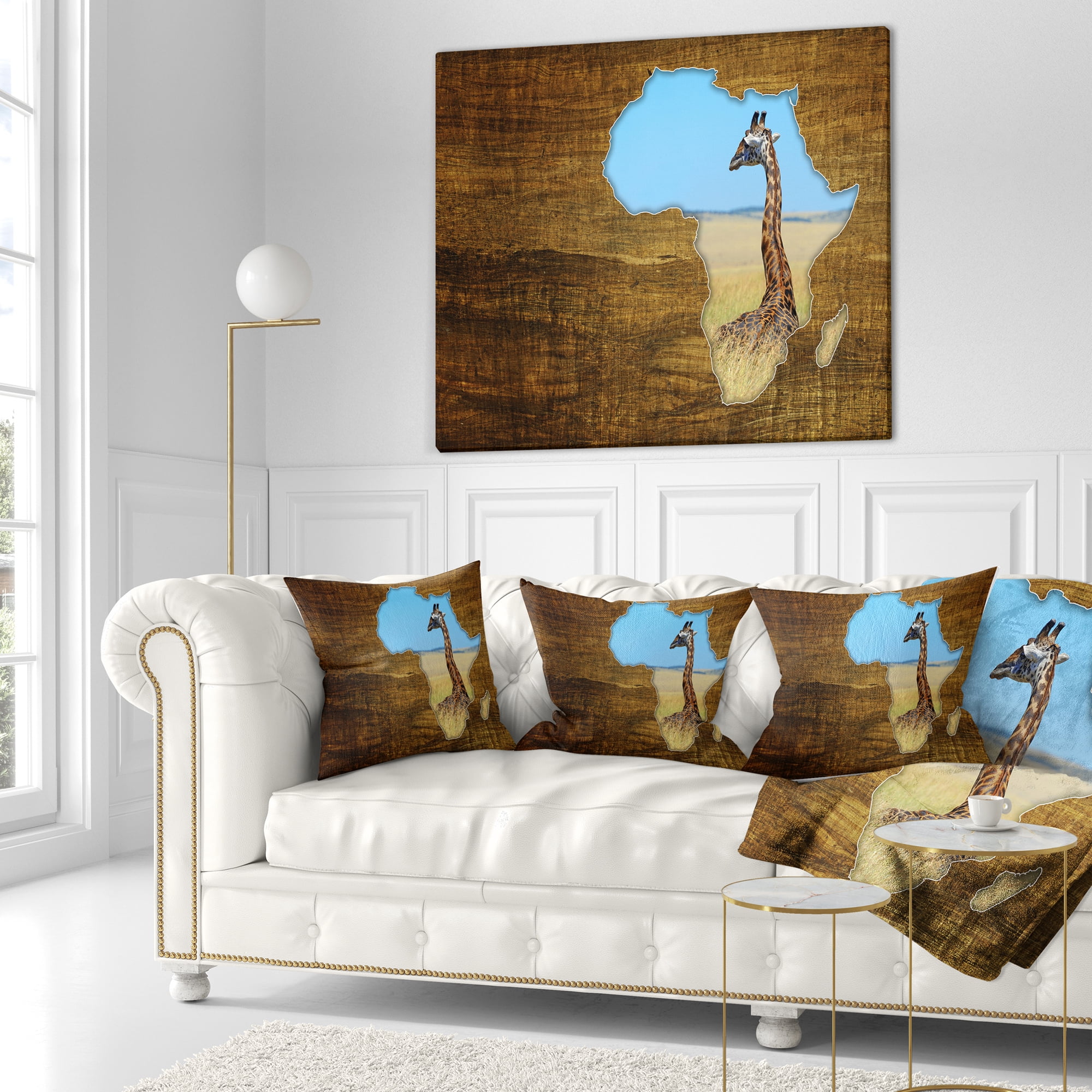 Designart Africa Wildlife Map Design - Abstract Throw Pillow - 16x16