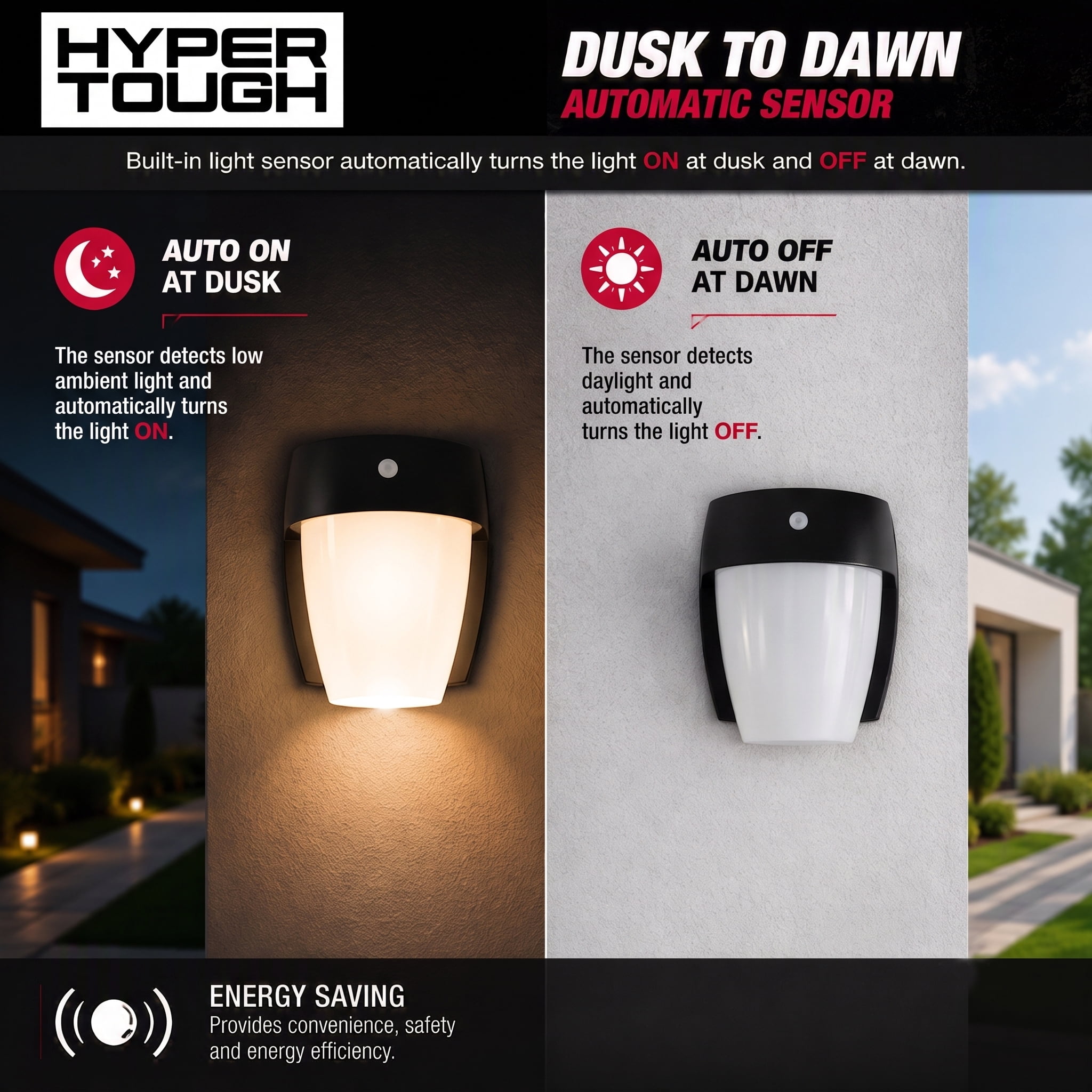 Hyper Tough 6 in Matte Black Integrated LED Outdoor Wall Sconce, Metal Body with Frosted Plastic Lens