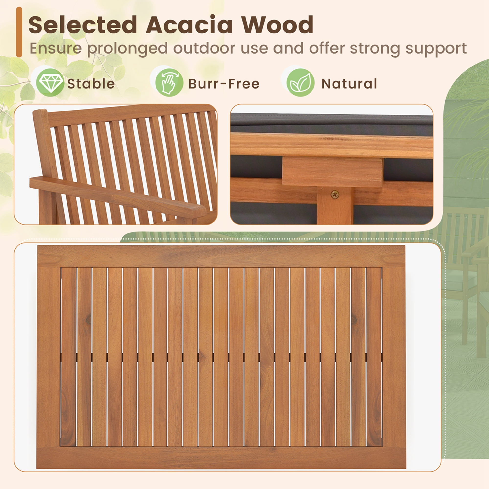 Costway 4 Pieces Patio Wood Furniture Set with Loveseat, Gray