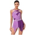 thumbnail image 1 of dPois Robe de Danse Sans Manches Irrégulière pour Femmes Justaucorps de Ballet Patinage Artistique Robe de Danse Moderne Violet G, 1 of 5