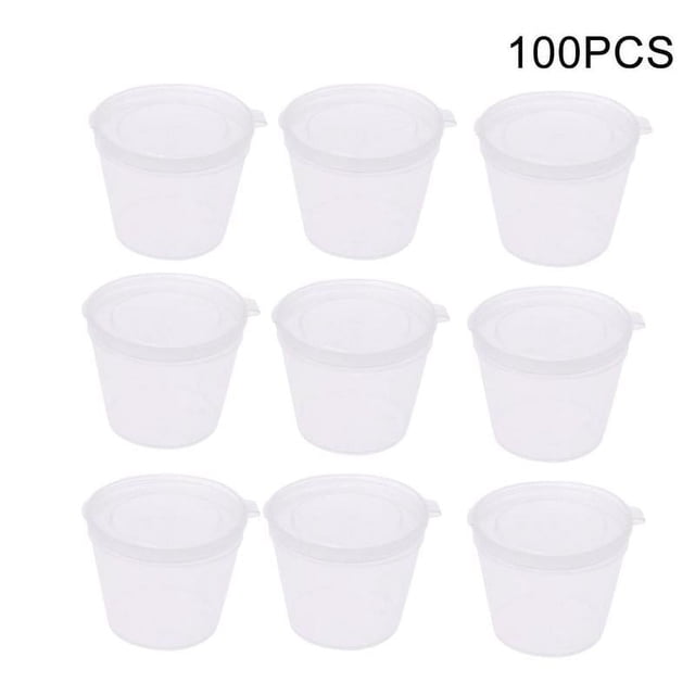 100 cajas de plástico transparente para salsa, recipientes para kétchup, vasos pequeños con tapa, Reino Unido G7J7