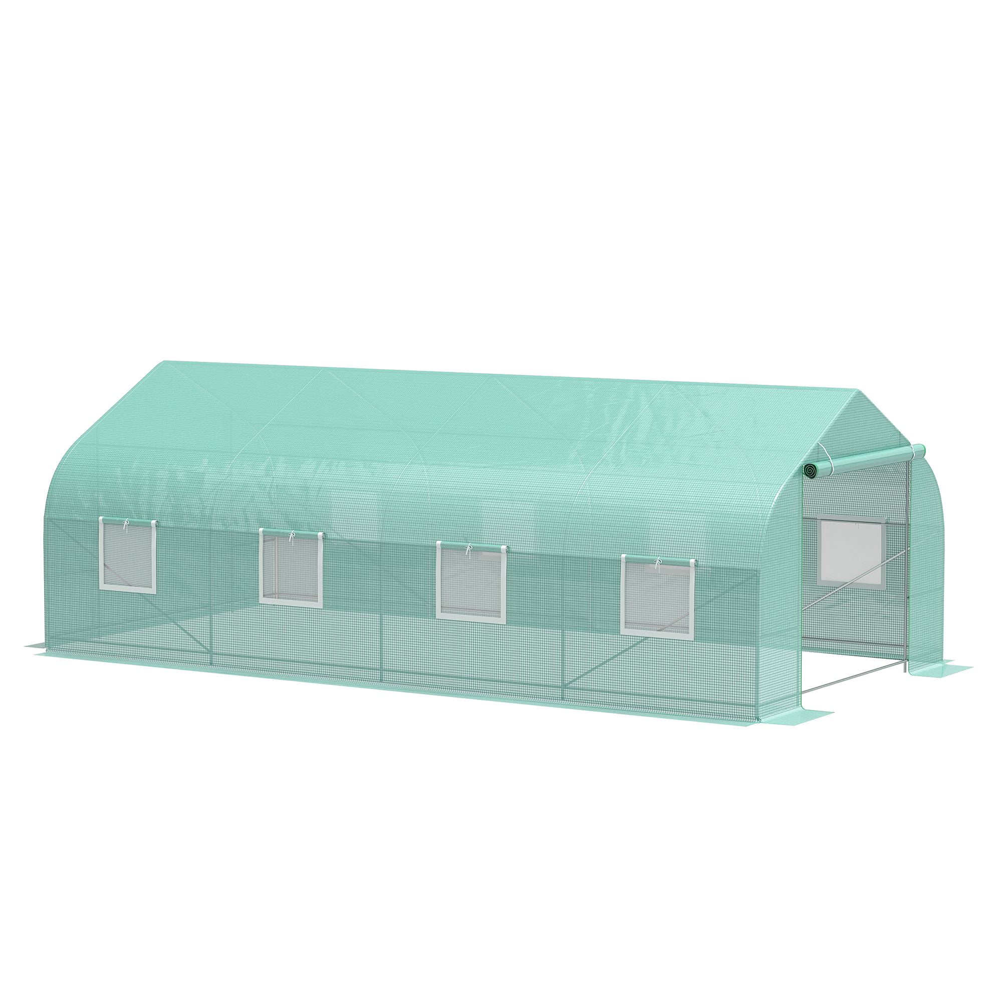 Outsunny 19.5' x 10' x 7' Outdoor Walk-In Tunnel Greenhouse Hot House with Roll-up Windows, Zippered Door, PE Cover, Green