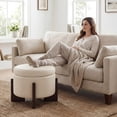 thumbnail image 3 of Poshby 22'' Round Faux Leather Ottoman Coffee Table with Storage, Solid Wood for Living Room, Beige, 3 of 11