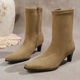 thumbnail image 4 of Viluyesy Womens Mid Calf Boots, Pointed Toe Zip-Up Low Heels Fall Winter Fashion Suede Boots Khaki US6, 4 of 9