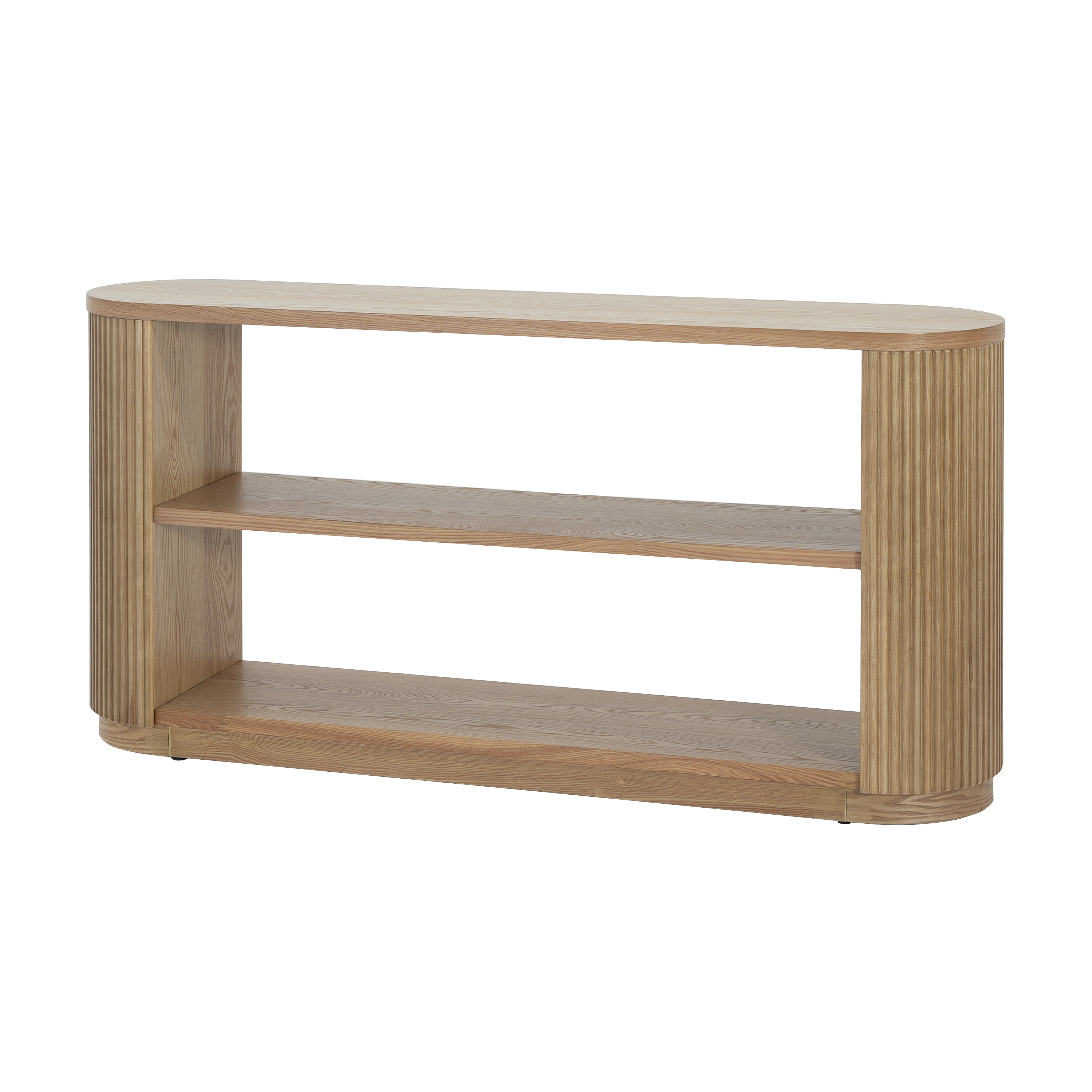 EUROCO 58" Modern Console Table, 3-Tier Sofa Table Behind Couch Accent Tables with Open Shelf & Elegant Wood Grain,Hallway Table for Living Room,Natural