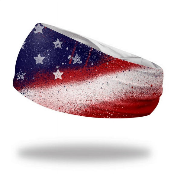 USA Flag Wide American Unisex Headband/Sweatband | Advanced Non-Slip Tech| Superior Moisture Mgmt. | Lightweight/Breathable | 50  UPF Sun Protection | One size fits most