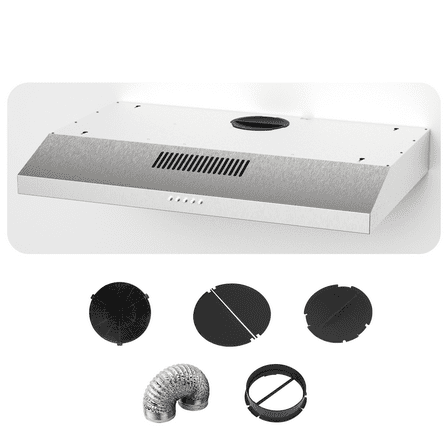 TYEMUI 30 Inch Ductless Range Hood, 9 Inch High Ventless Kitchen Hood with Back Vent Option, No Problem Keep Vena Hood for Under Cabinet or Wall Mount