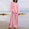 thumbnail image 2 of CKpwisy Women 2 Piece Outfits Oversized Long Sleeve Pullover Top and Wide Leg Pants Drop Shoulder Lounge Sets Tracksuit 2025 Trendy Clothes Pink XXXXL, 2 of 6
