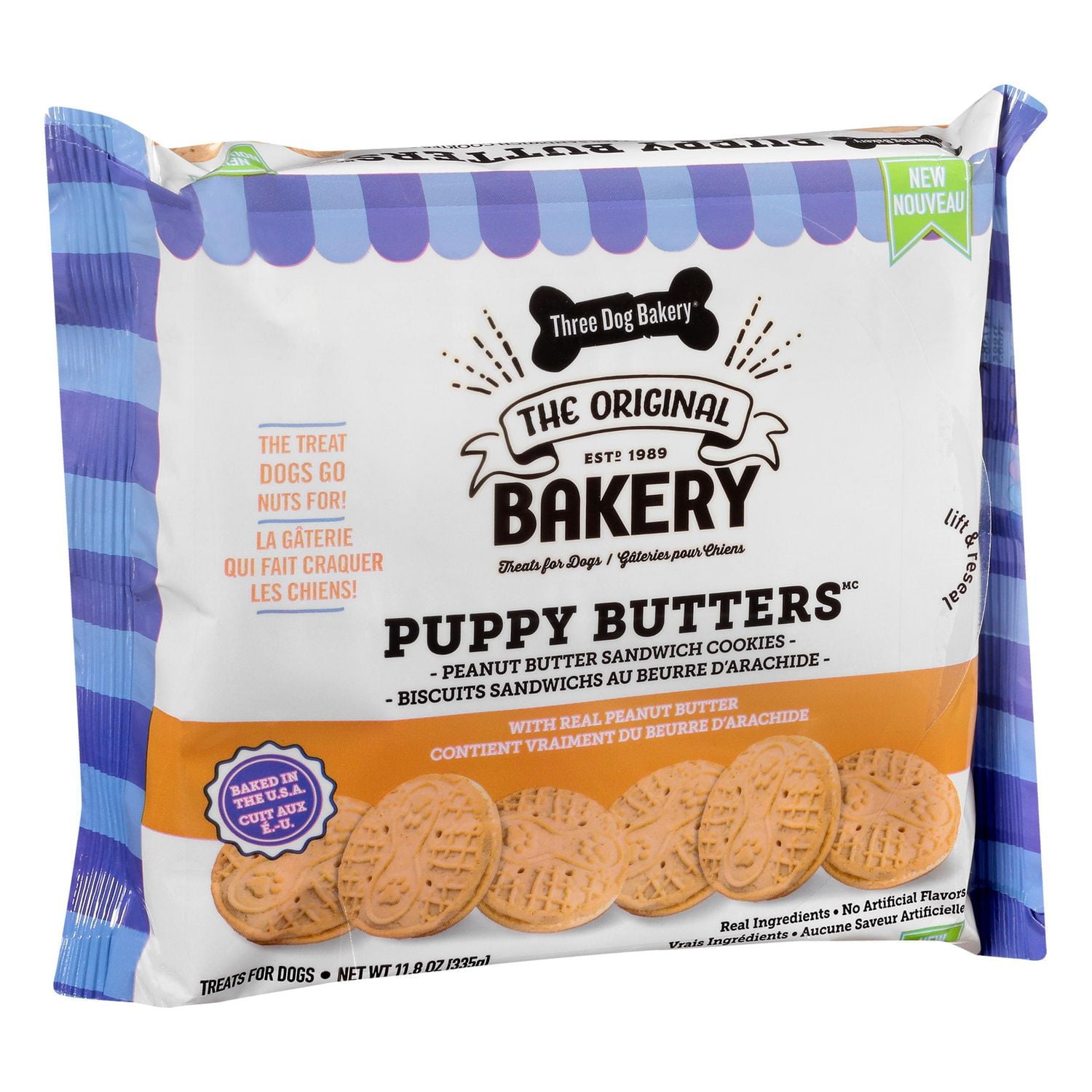 Three Dog Bakery Puppy Butters Biscuits pour Chiens Sandwich au Beurre d'Arachide