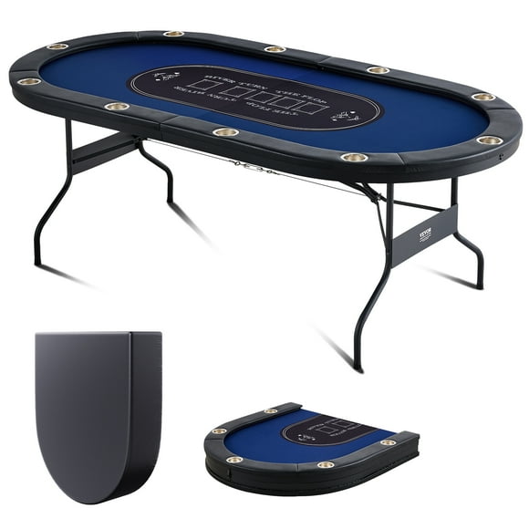 VEVOR 10 Player Foldable Poker Table, Blackjack Texas Holdem Poker Table with Padded Rails and Stainless Steel Cup Holders, Portable Folding Card Board Game Table
