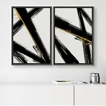 PixonSign Framed Wall Art Set Black Gold Paint Stroke Collage Abstract Geometric Canvas Prints Graffiti & Street Modern Art Decorative for Living Room, Bedroom, Office - 24"x36" Black