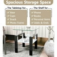 thumbnail image 4 of 2-Tier Tempered Glass End Table Set of 2, Modern Sofa Side Table with Open Storage Shelf, Steel Pipe and Metal Legs, Square Tea Table, Glass Nightstand for Living Room Bedroom Office, Black, 4 of 9