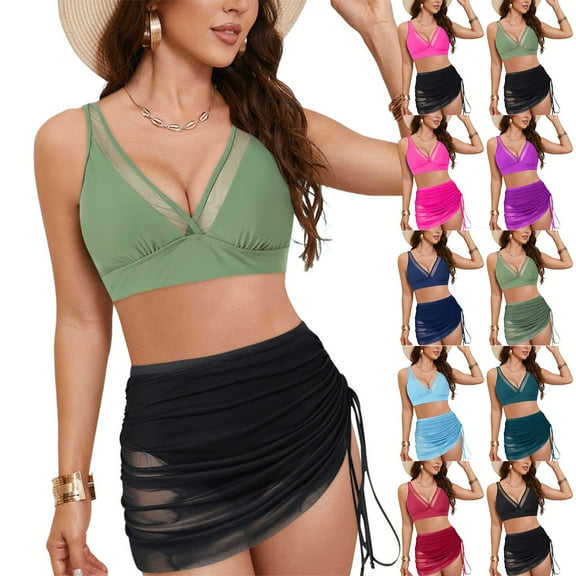 zaveiop Womens Swim Skirt High Waisted Bikini Sets Tummy Control Swimsuits Mesh Sarong Wraps Bathing Suits (Purple, L)