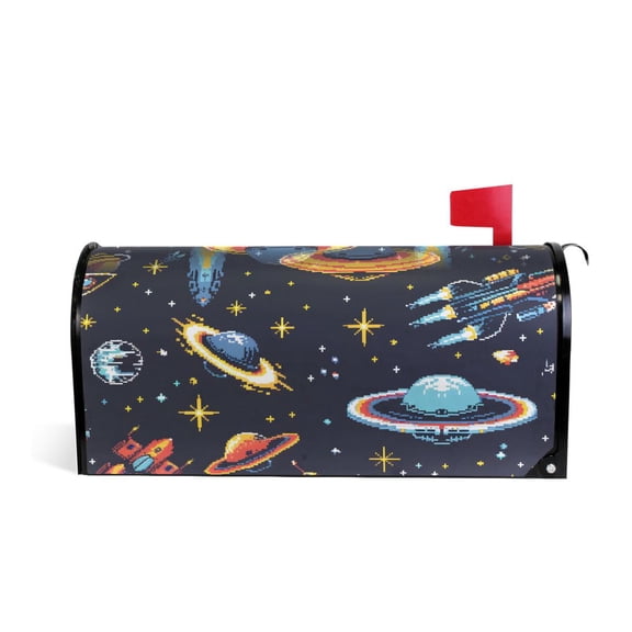 Ufo Spaceships Star Mailbox Covers Magnetic Post Box Cover Wraps Standard Size 25.5"x21" Waterproof Home Garden Yard Outside Decor