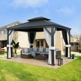 Pamapic 10 ft. x 12 ft. Outdoor Black Metal Hardtop Gazebo with