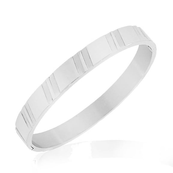 Stainless Steel Silver-Tone Faceted Bangle Bracelet
