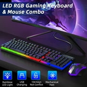 Gaming Keyboard and Mouse Combo, RGB LED Backlit Wired Computer Keyboard, Rainbow Light Up USB Keyboard with 26 Anti-ghosting Keys for PC Gamer, Laptop, Office, Black