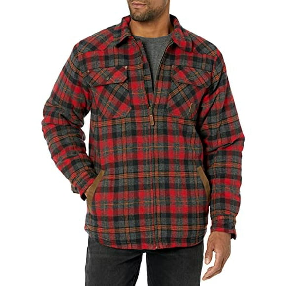 Legendary Whitetails Men's Standard Tough as Buck Berber Lined Flannel Shirt Jacket, Rugged Red Plaid, Medium