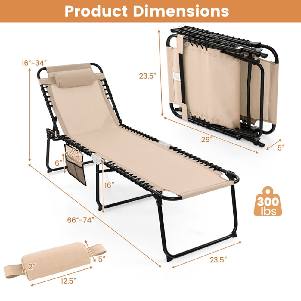 Aimee Lii Foldable Recline Lounge Chair with Adjustable Backrest and Footrest, Patio Loungers, Beige