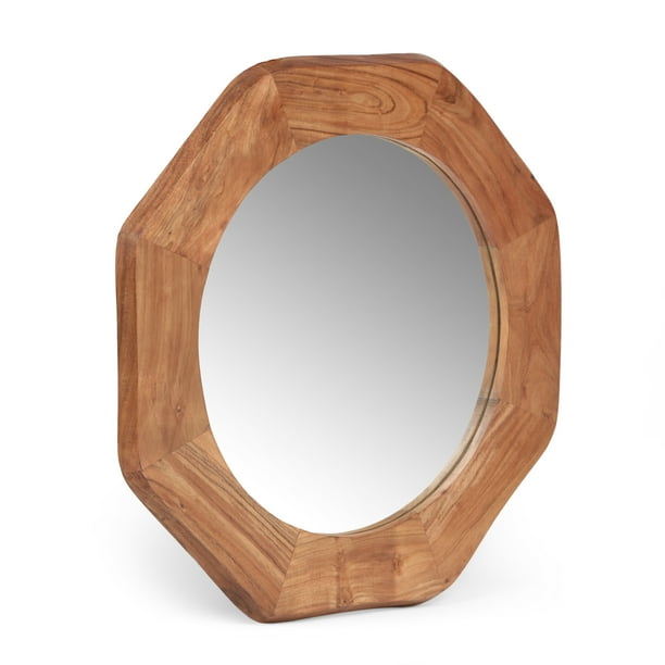 Ferrat Rustic Handcrafted Acacia Wood Round Wall Mirror Natural Com Ferrat Rustic Handcrafted Acacia Wood, Natural Carved Wood Round Mirror